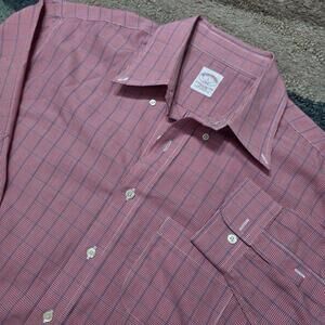 Brooks Brothers 346 Men’s L Dress Shirt Red Blue Check Long Sleeve Cotton